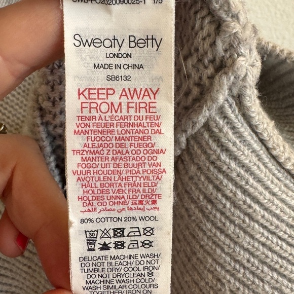 SWEATY BETTY Diamond Knitted Jumper, Cotton/Wool, Light Gray, Size S - Picture 7 of 8